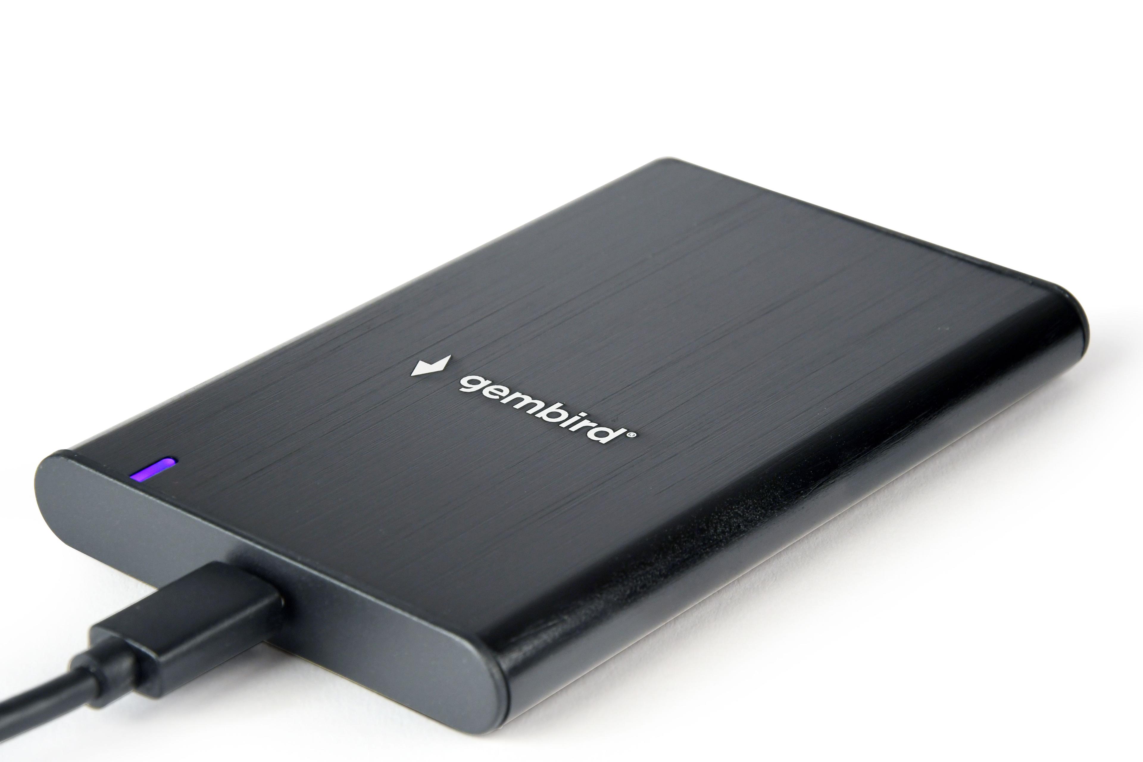 GEMBIRD OBUDOWA USB 3.1 NA DYSK HDD/SSD 2.5'' SATA SZCZOTKOWANE ALUMINIUM, CZARNA