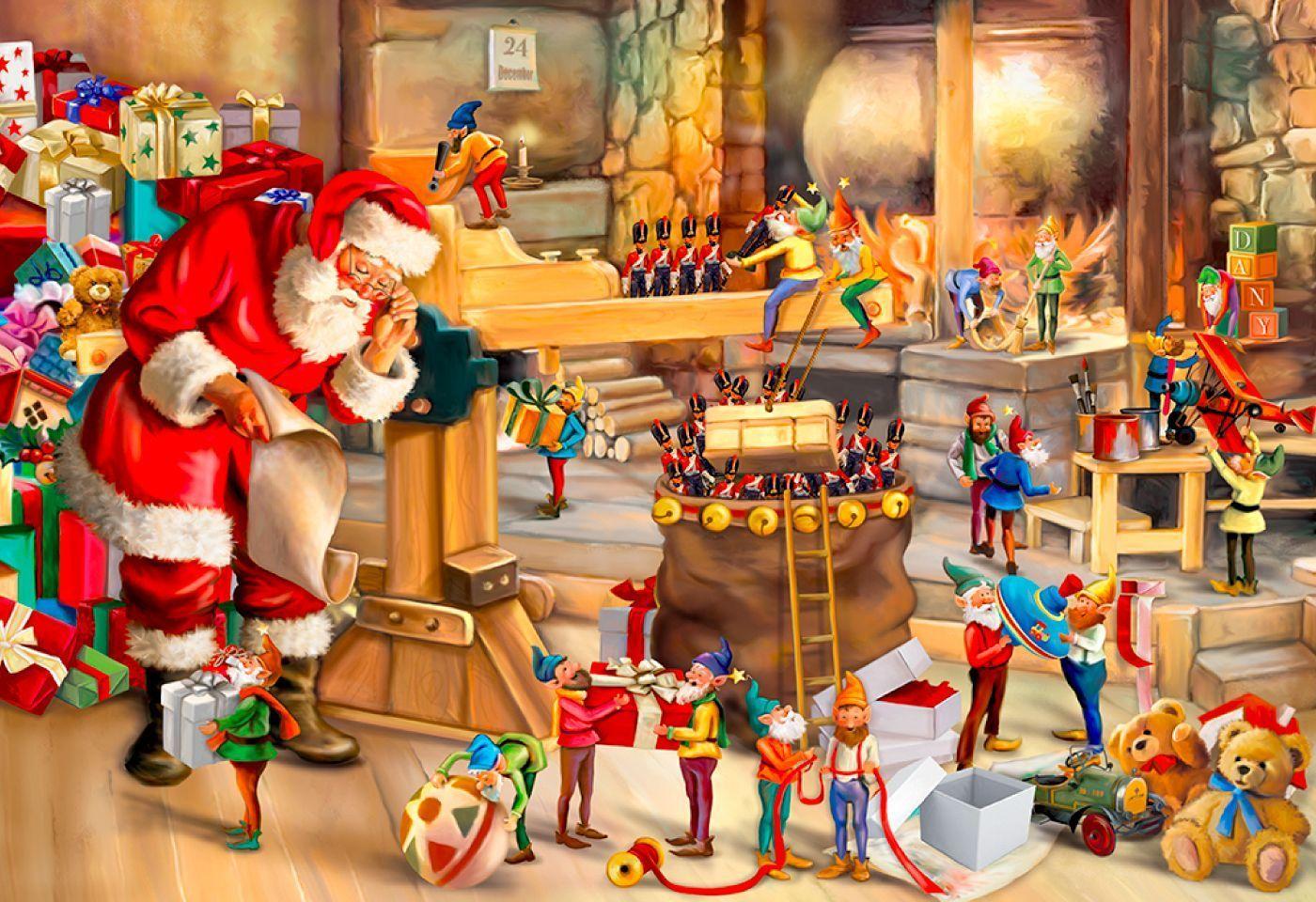 Drewniane Puzzle z figurkami - Warsztat Świętego Mikołaja, 1000 elementów