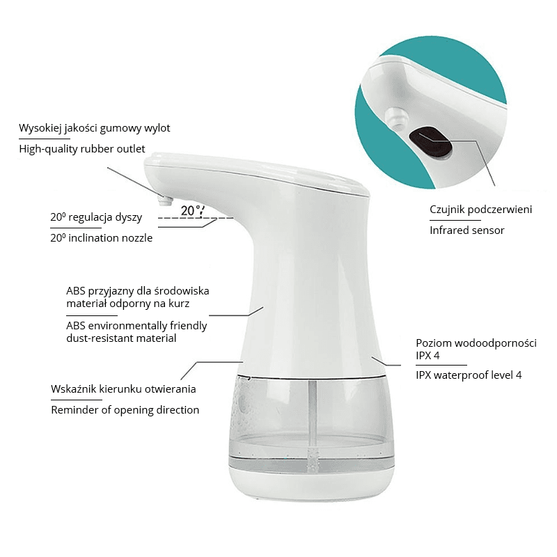 Automatyczny bezdotykowy dozownik płynu żelu antybakteryjnego mydła czy szamponu