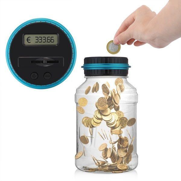 Piggy bank with a counter, counting Polish coins - PLN coins