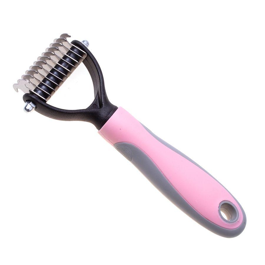 Scraper dog trimmer for tangles removes dead blue hair - pink