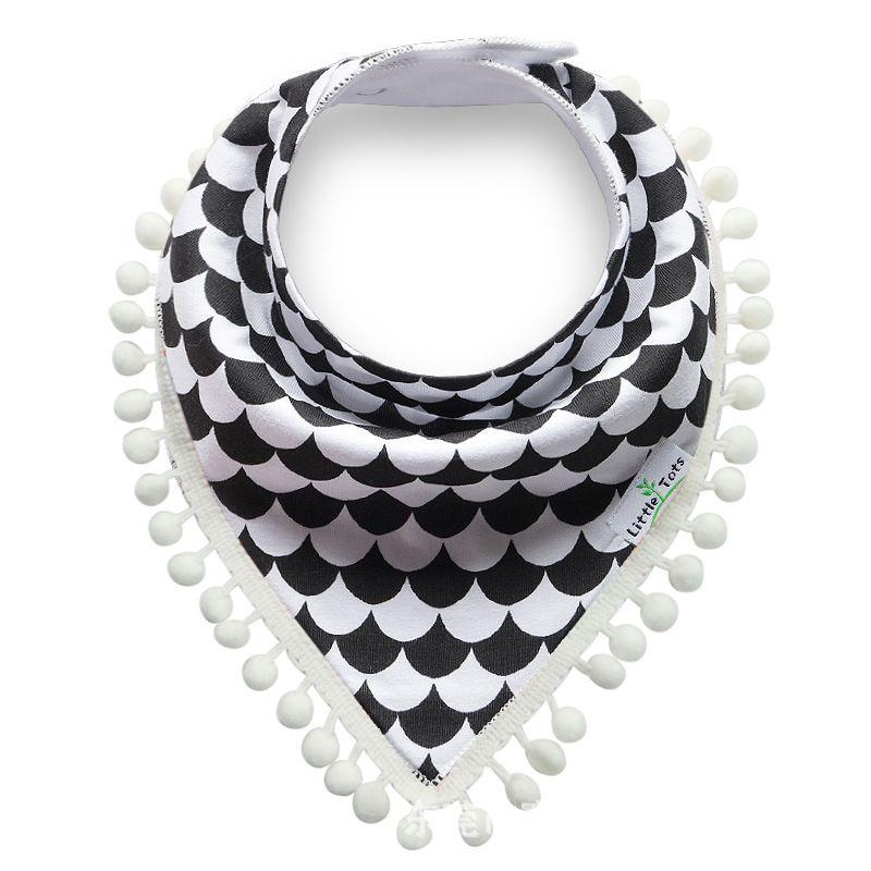 Baby scarf with pompoms - black and white pattern