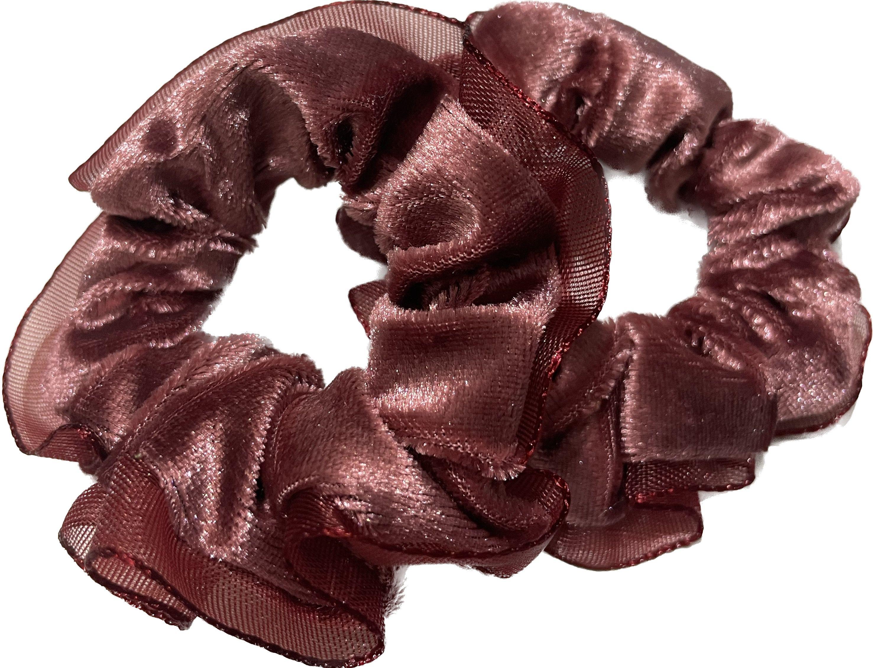 Velor hair scrunchie BLING 2 pcs. - with lace, dirty pink