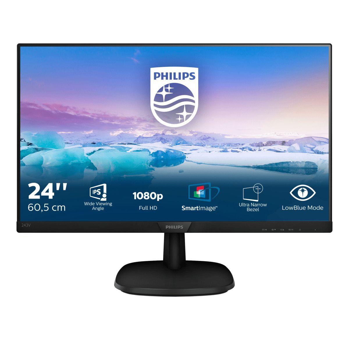 Monitor Philips 243V7QSB/00 (23,8"; IPS/PLS; FullHD 1920x1080; VGA; kolor czarny)