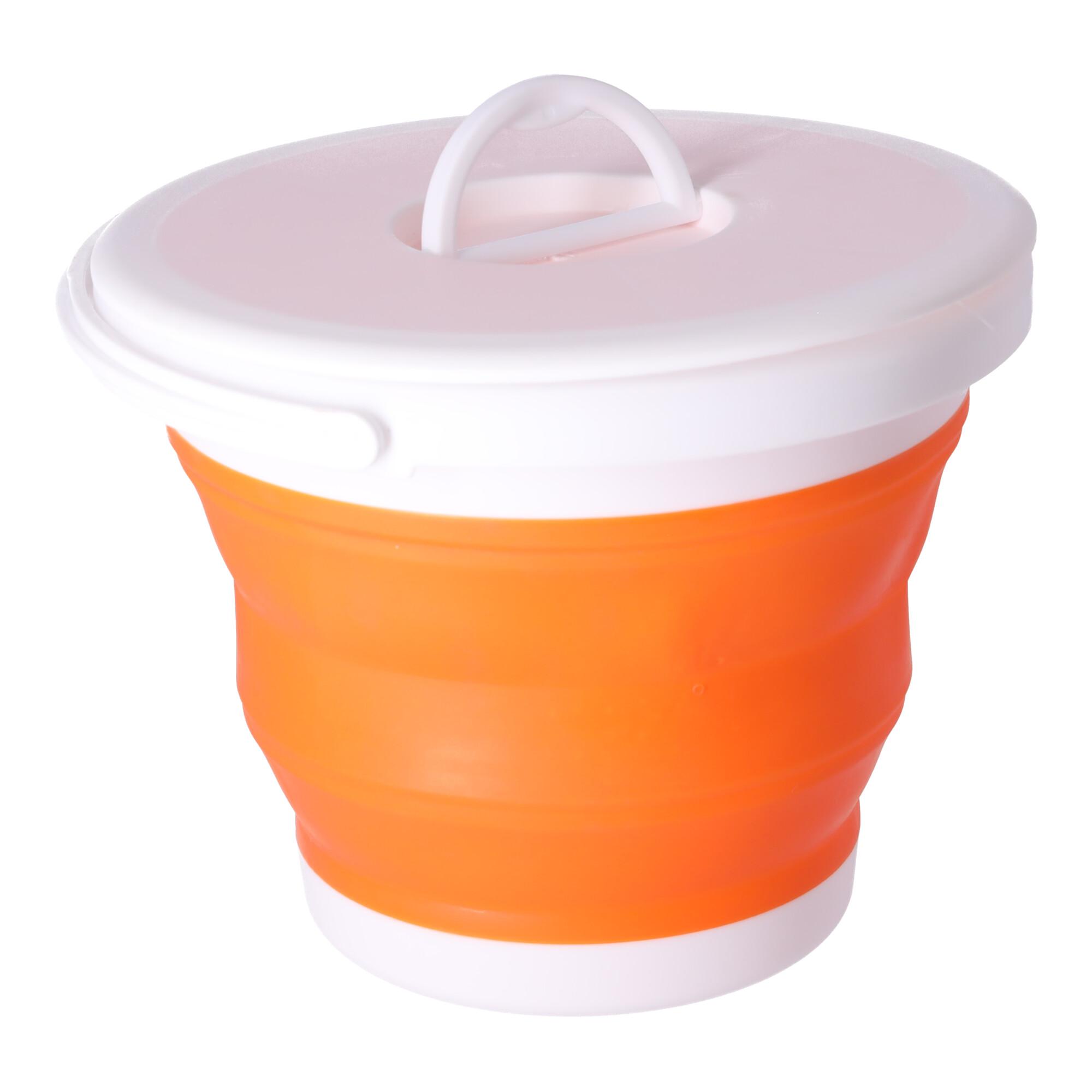 Silicone bucket 5L foldable - orange and white (with a lid)