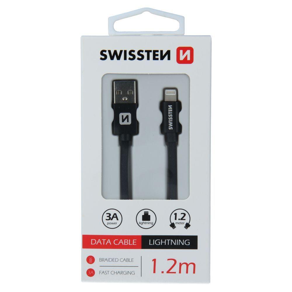 Kabel / Przewód w oplocie USB / Lightning 1.2 m Swissten - czarny