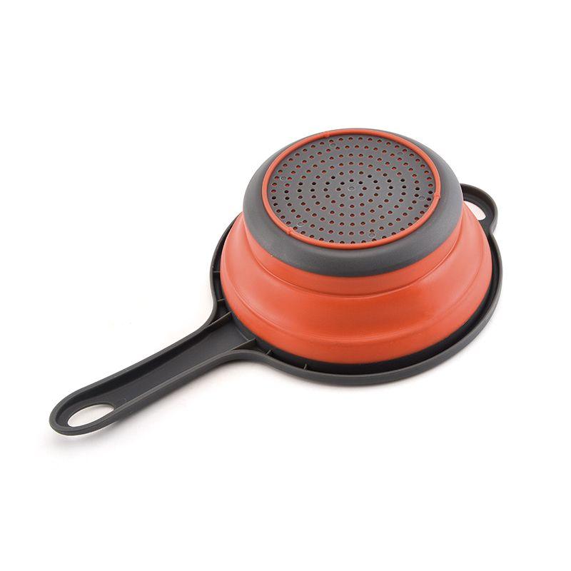 Folding silicone colander with handle - 2 pieces, red