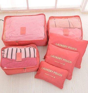 A set of travel organizers for a suitcase and a wardrobe (6 pcs) - pink