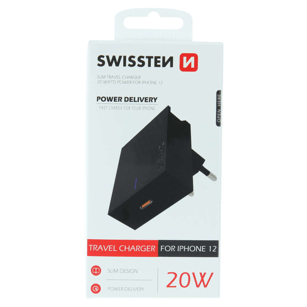 Charger for iPhone 20W Power Delivery Swissten - black