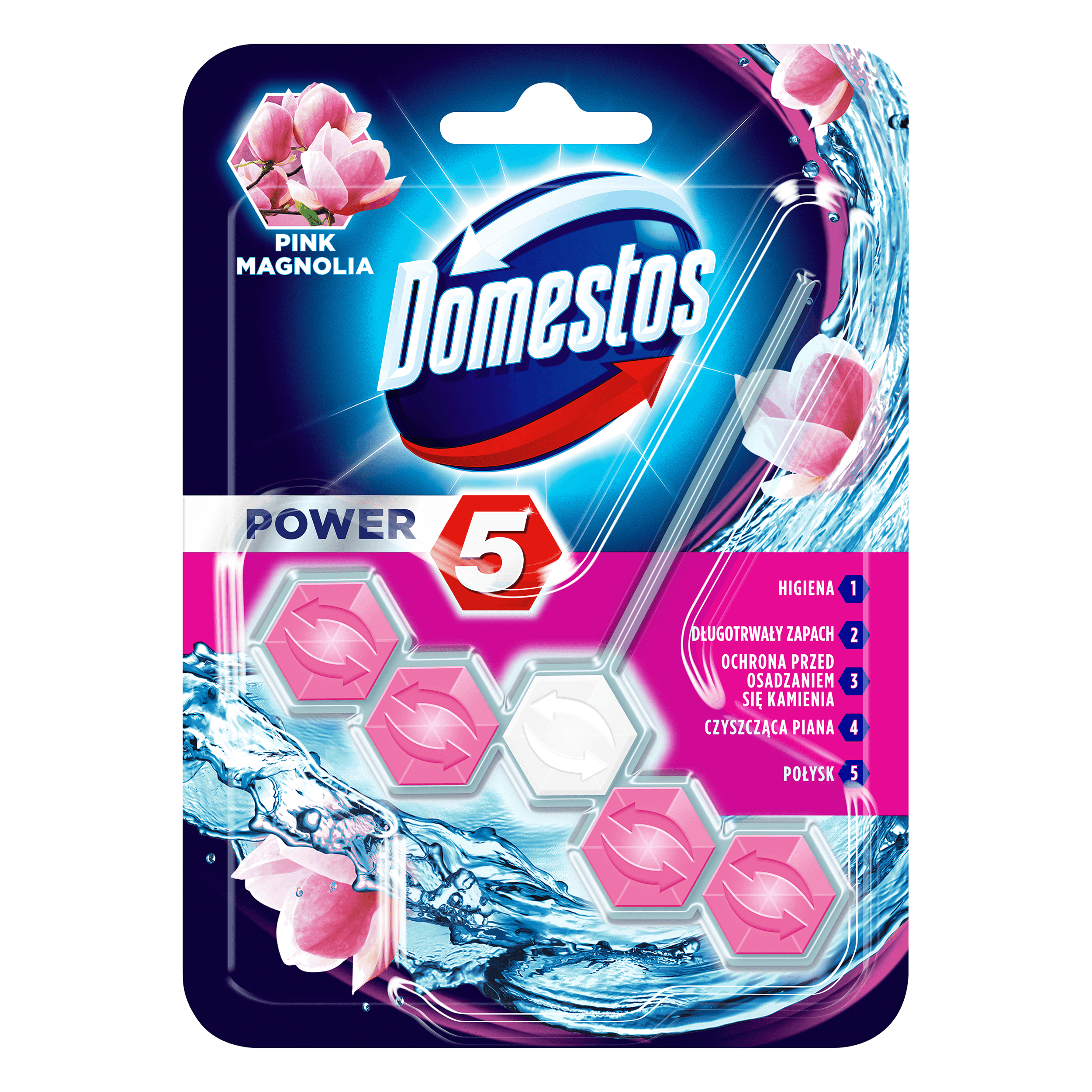 Kostka zapachowa do toalet Domestos Power5, 55g - Pink/Magnolia