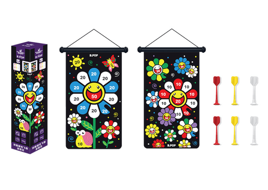 Magnetic target, double-sided with darts - colorful flower
