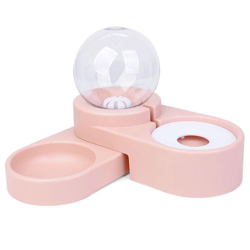 Double bowl with water dispenser for cat-dog, pink