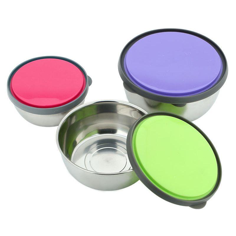 Set of 3 bowls with lids (stainless steel)
