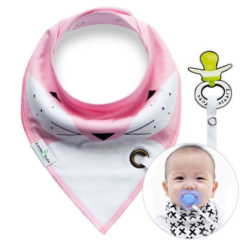 Shawl / bib with a pacifier hanger - pink