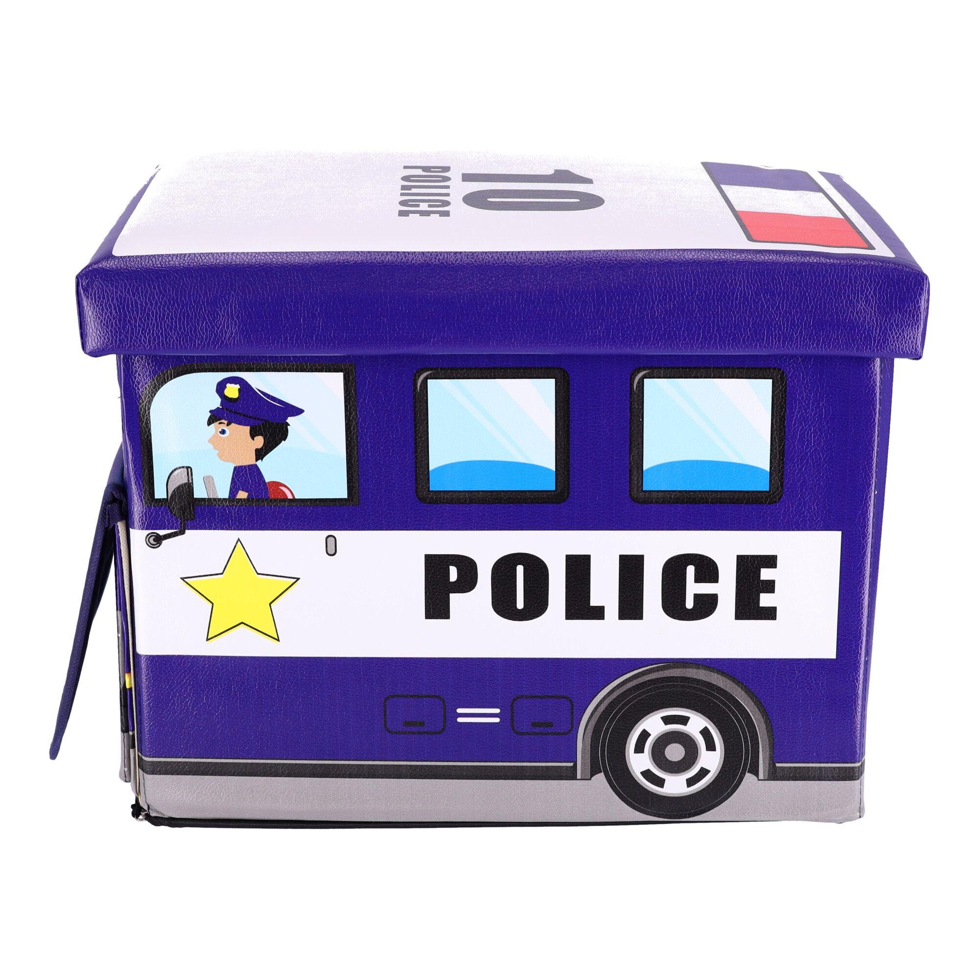 Container for toys with a pouffe - Police car