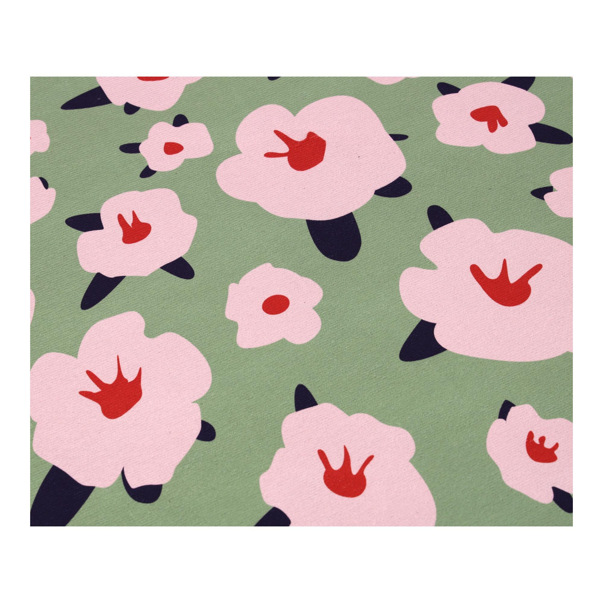 Okrągły dywan, antypoślizgowy 100 x 100 cm - wzór Kwiaty, zielony