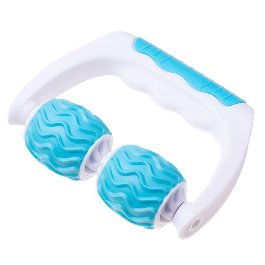 Hand-held body massager with 2 rollers - white and light blue
