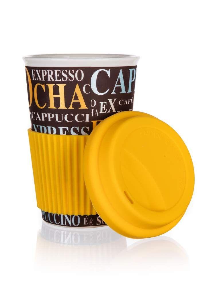 Kubek ceramiczny z silikonową pokrywką GO, 400 ml, COFFE