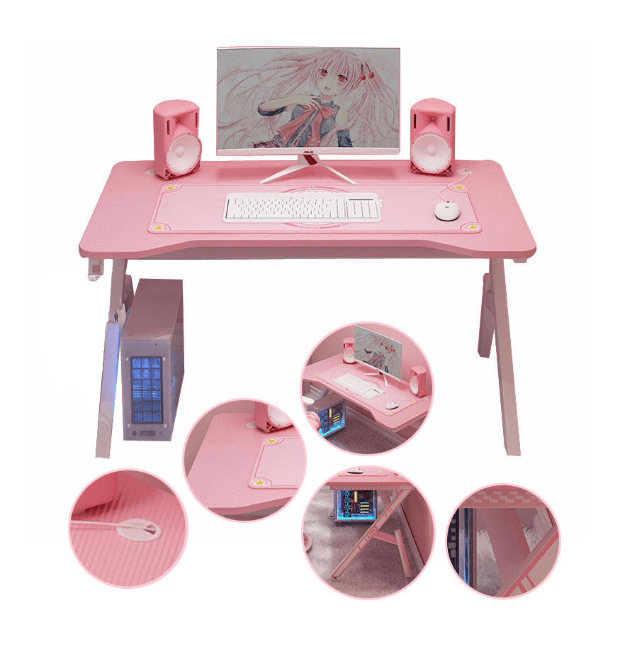 Zestaw gamingowy - Fotel dla gracza + biurko gamingowe 120 x 60 - różowy zestaw
