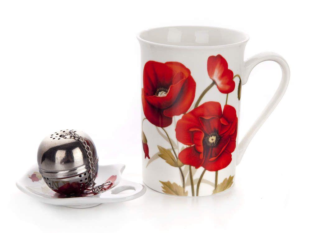 Red Poppy 3 piece tea set