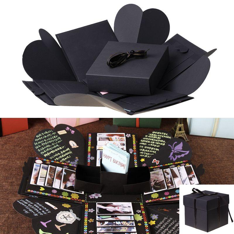 Pudełko niespodzianka ze zdjęciami na prezent DIY - Czarny