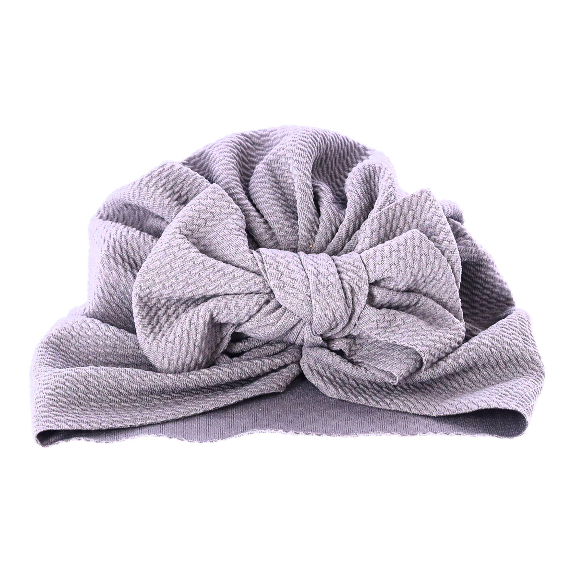 Baby turban with a bow, girl's hat - grey