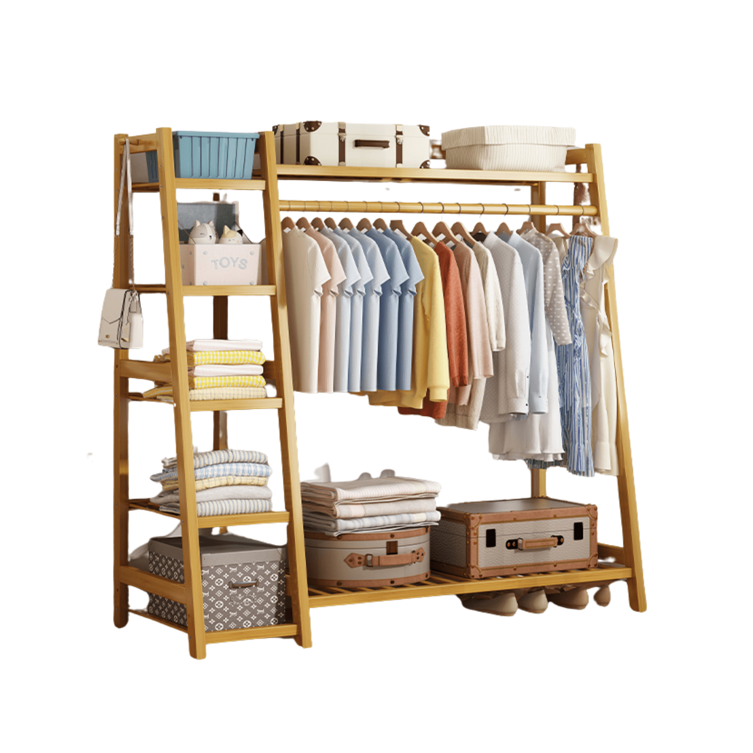 Bamboo clothes rack with 5 shelves - length 130 cm