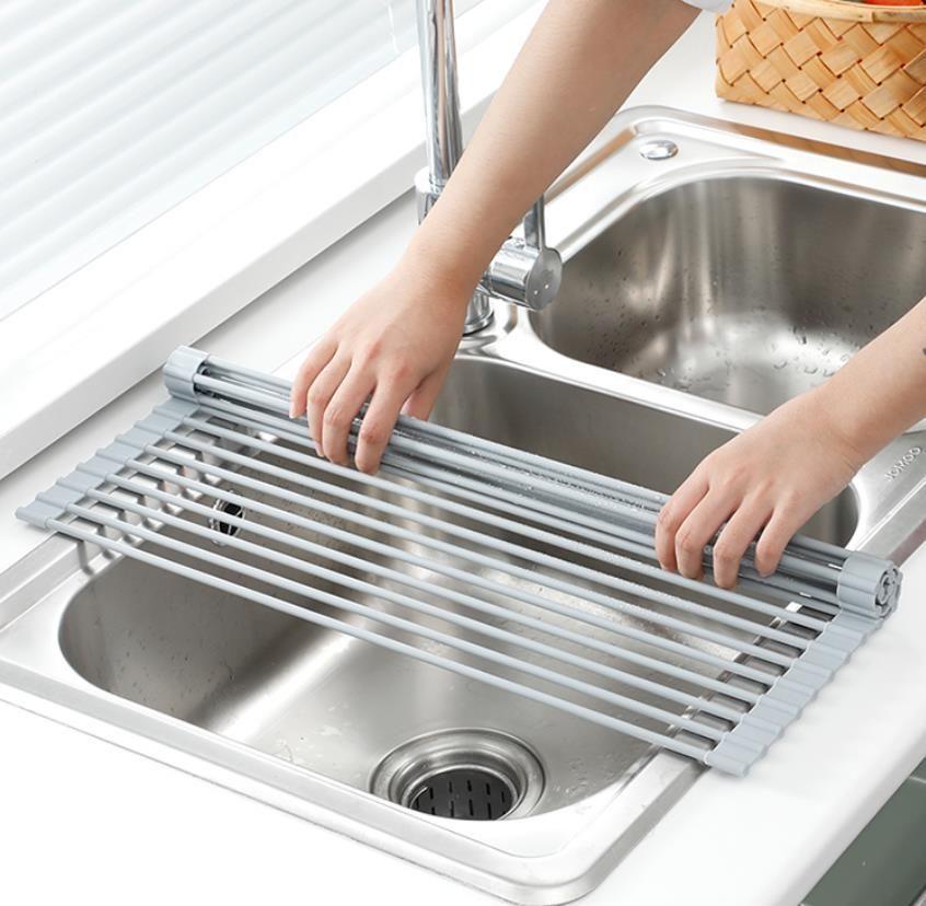 Roll-up drainer for dishes and vegetables / Dish dryer / Roll-up mat - grey