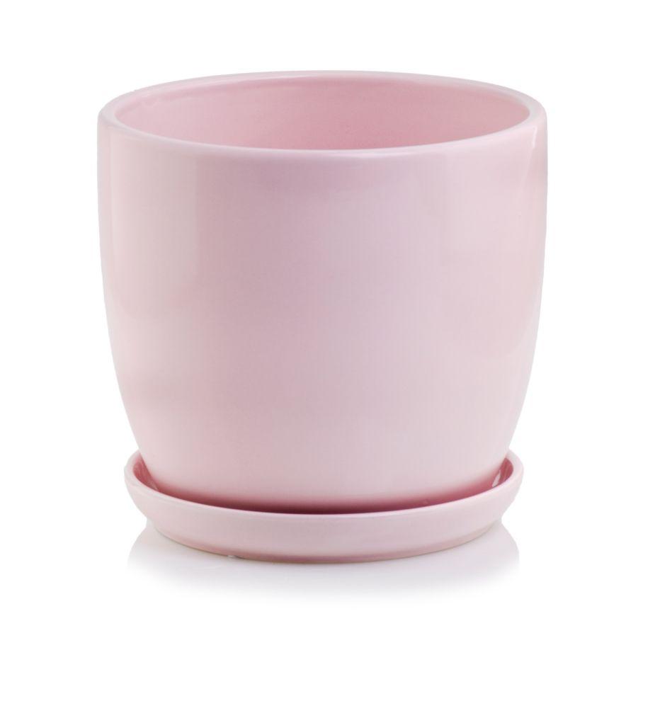 Ceramiczna donica / doniczka z podstawkiem - różowa - kolekcja AMSTERDAM