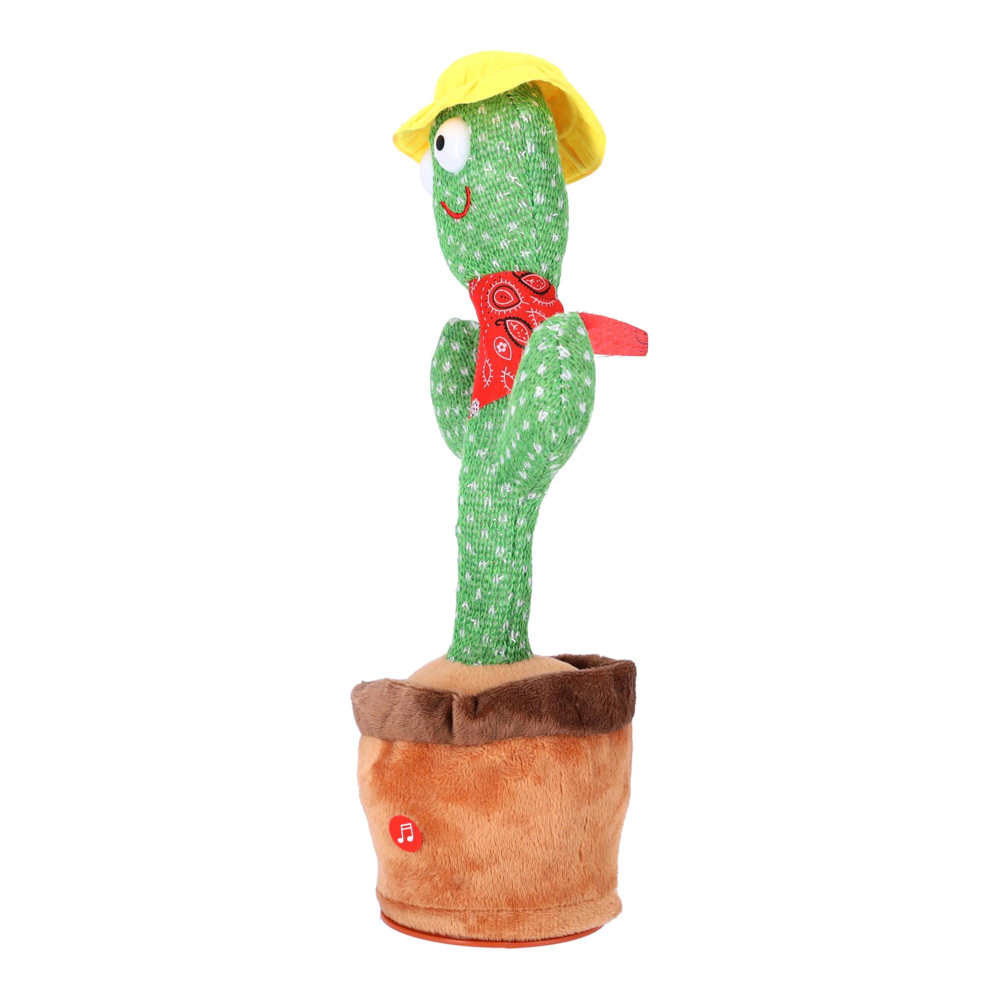 Children's toy - Dancing cactus - with red scarf and yellow hat