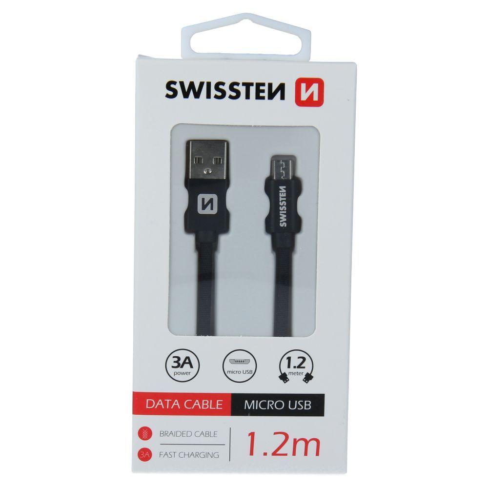 Kabel / Przewód w oplocie USB / Micro USB 1.2 m Swissten - czarny