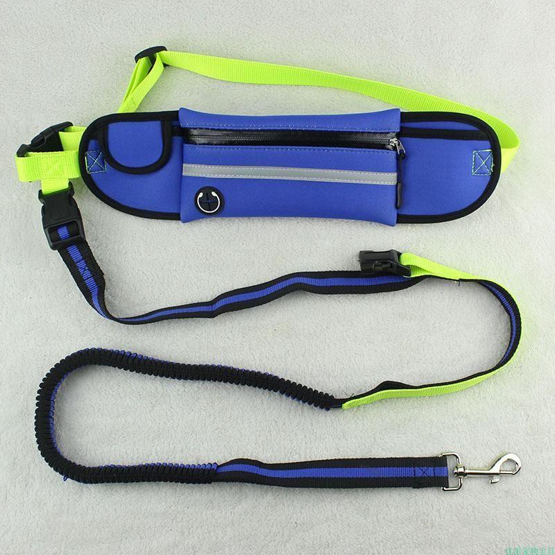 Leash with a hip belt for running with a dog - blue-yellow