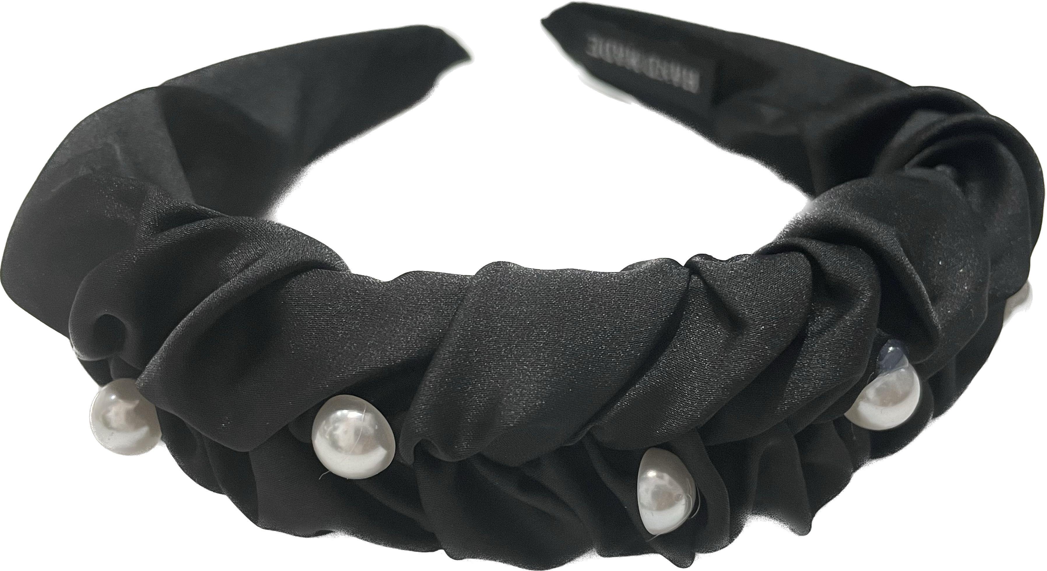 Satin hairband with pearls BLING - black