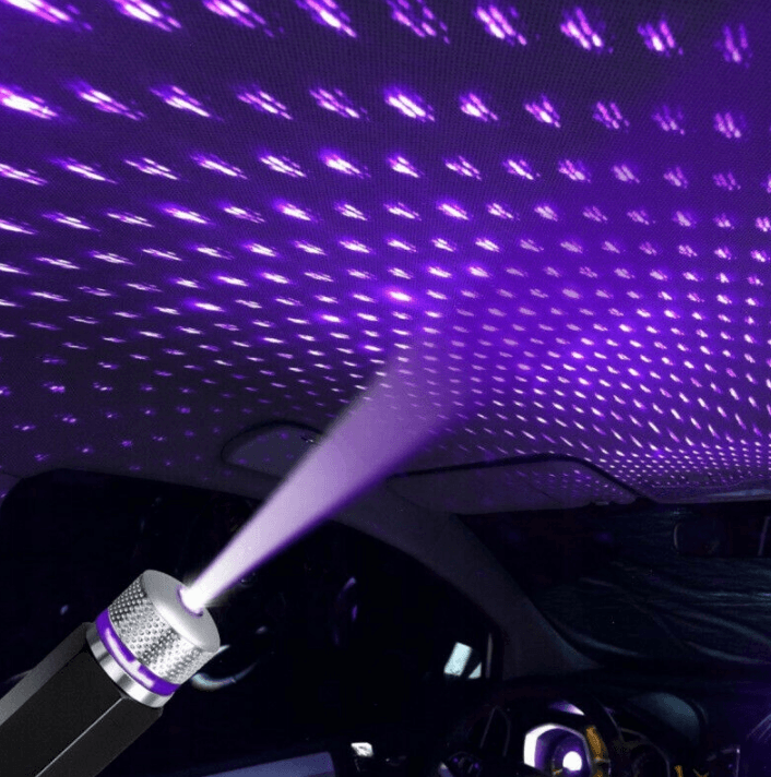 Projektor USB do samochodu i wnętrz - efekt gwiazd, niebieski / fioletowy