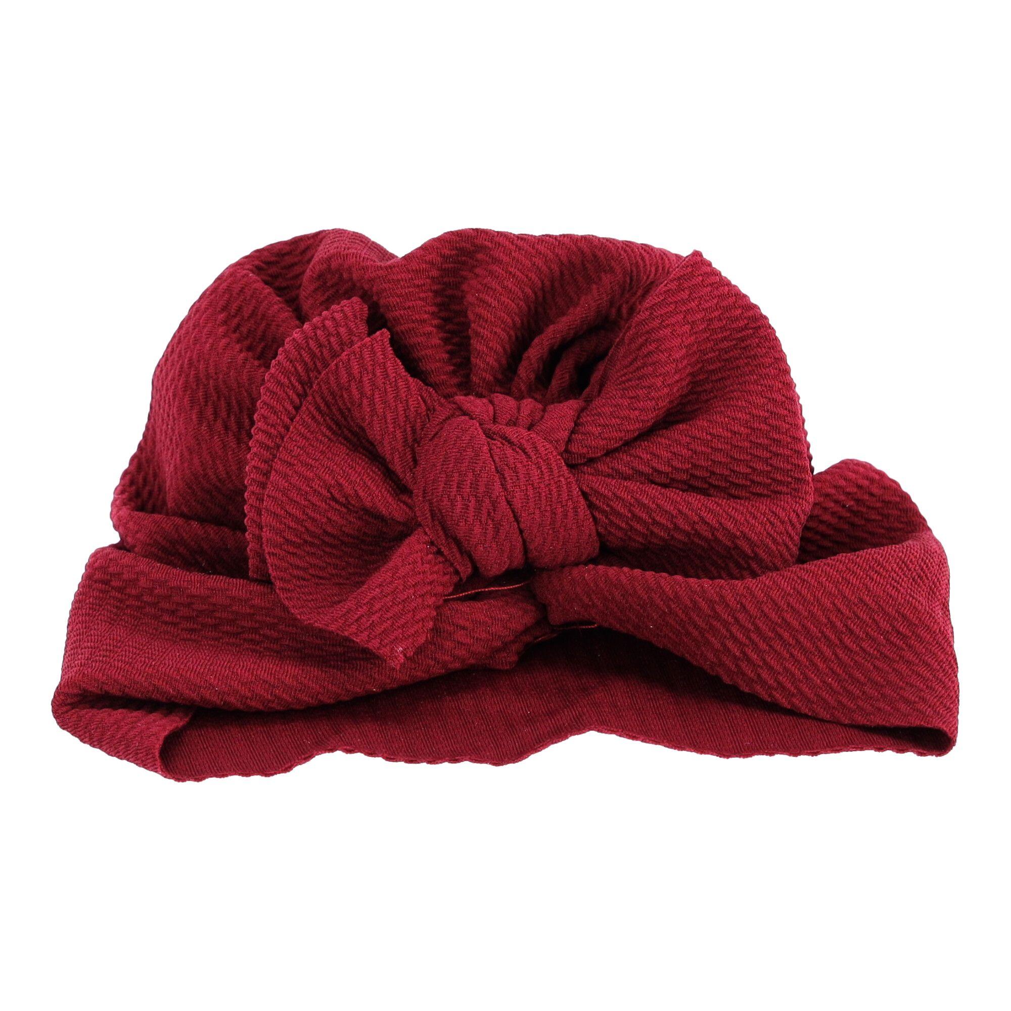 Baby turban with a bow, girl's hat - wine red