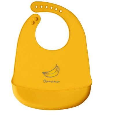 Silikonowy śliniak z kieszonką dla dzieci – pomarańczowy, wzór banan