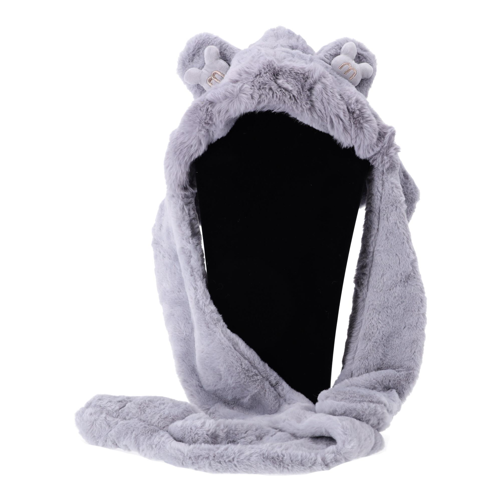 Children's plush hat with a scarf and 3in1 gloves for children from 2 to 12 years old - gray