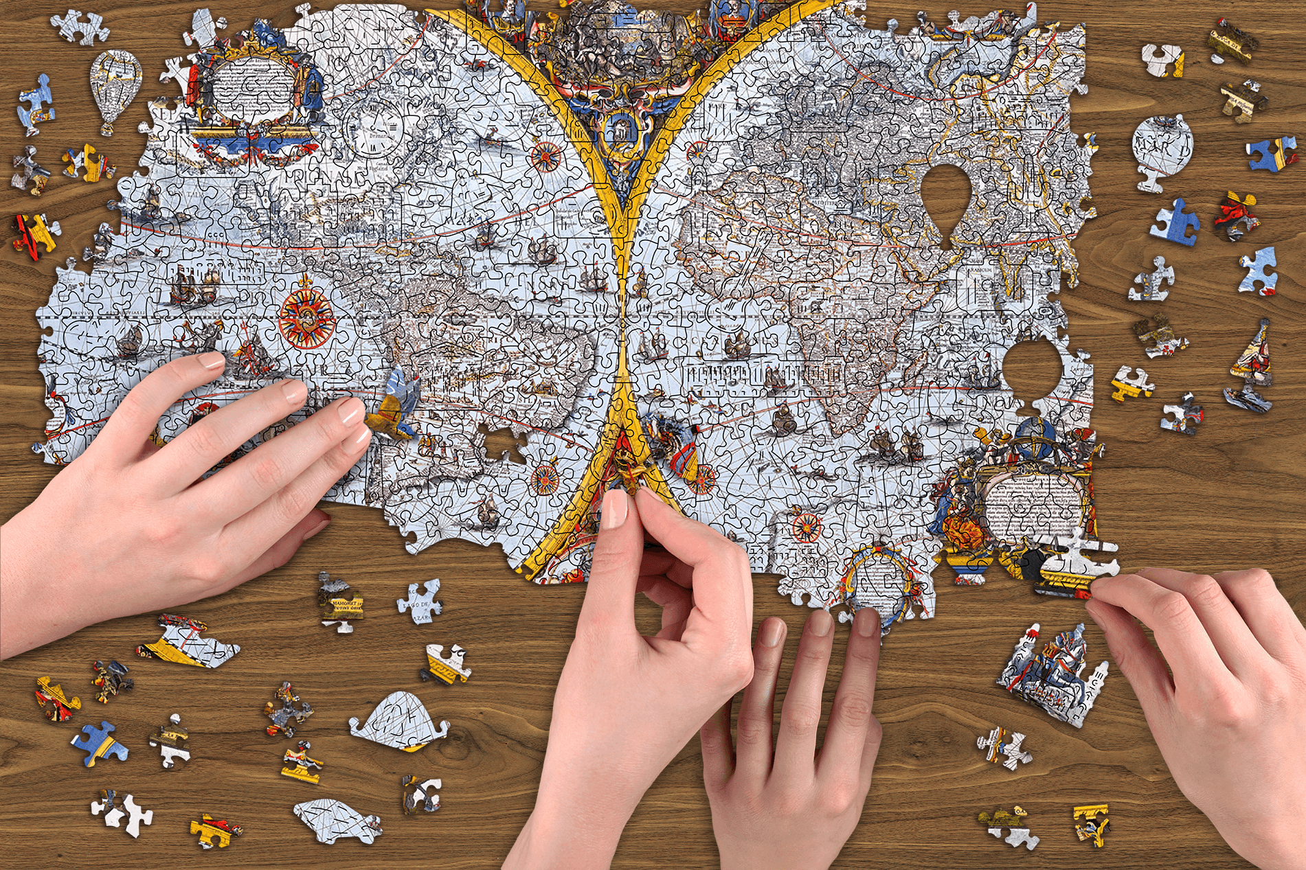 Drewniane Puzzle z figurkami - Mapa Nova Terrarum Antyczna, 1010 elementów