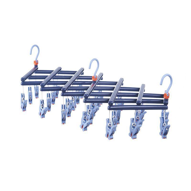 Plastic foldable clothes hanger with clips - 29 clips - dark purple