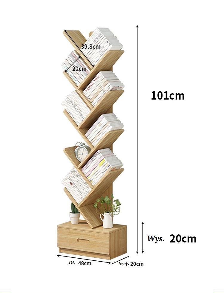 Bookcase, tree-shaped 5-tier bookcase with drawer