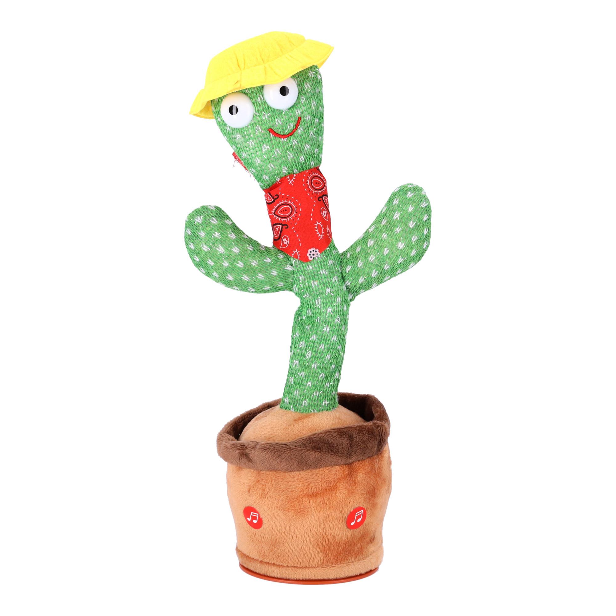 Children's toy - Dancing cactus - with red scarf and yellow hat