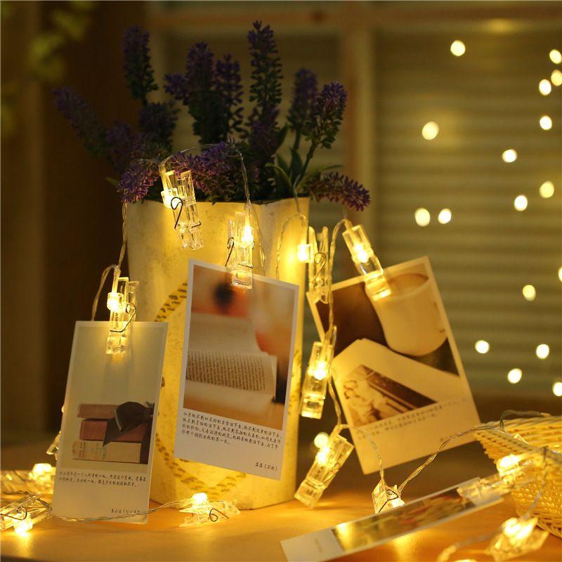 Decorative LED chain in the form of photo clips - warm white light