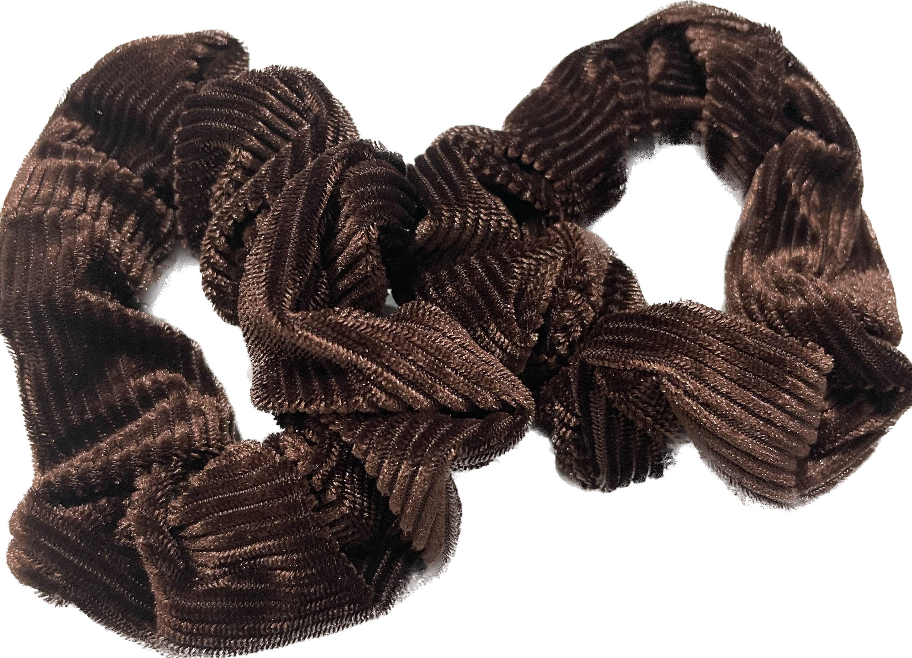 Velor hair scrunchie BLING 2 pcs. - striped, brown