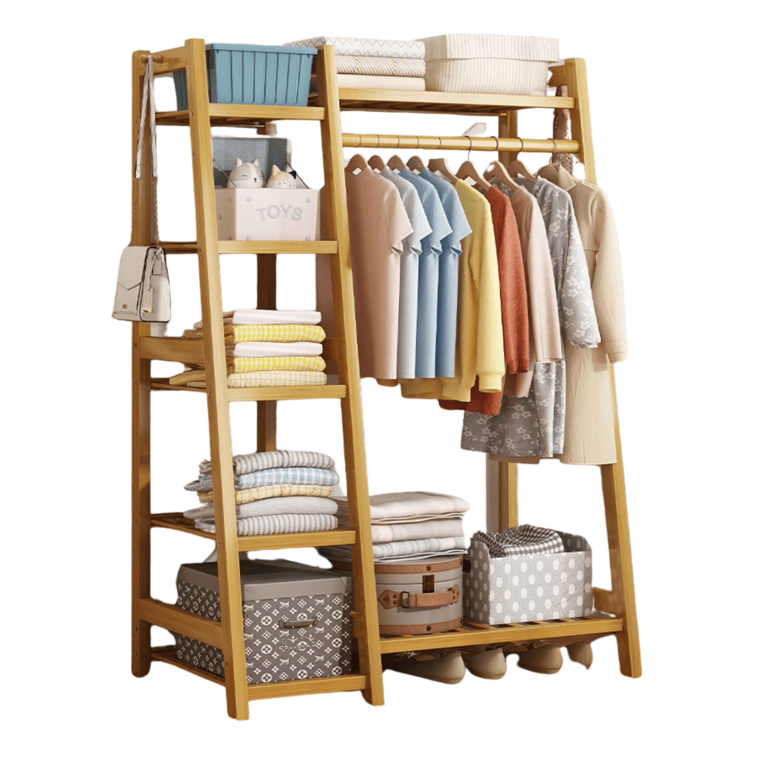 Bamboo clothes rack with 5 shelves - length 80 cm.