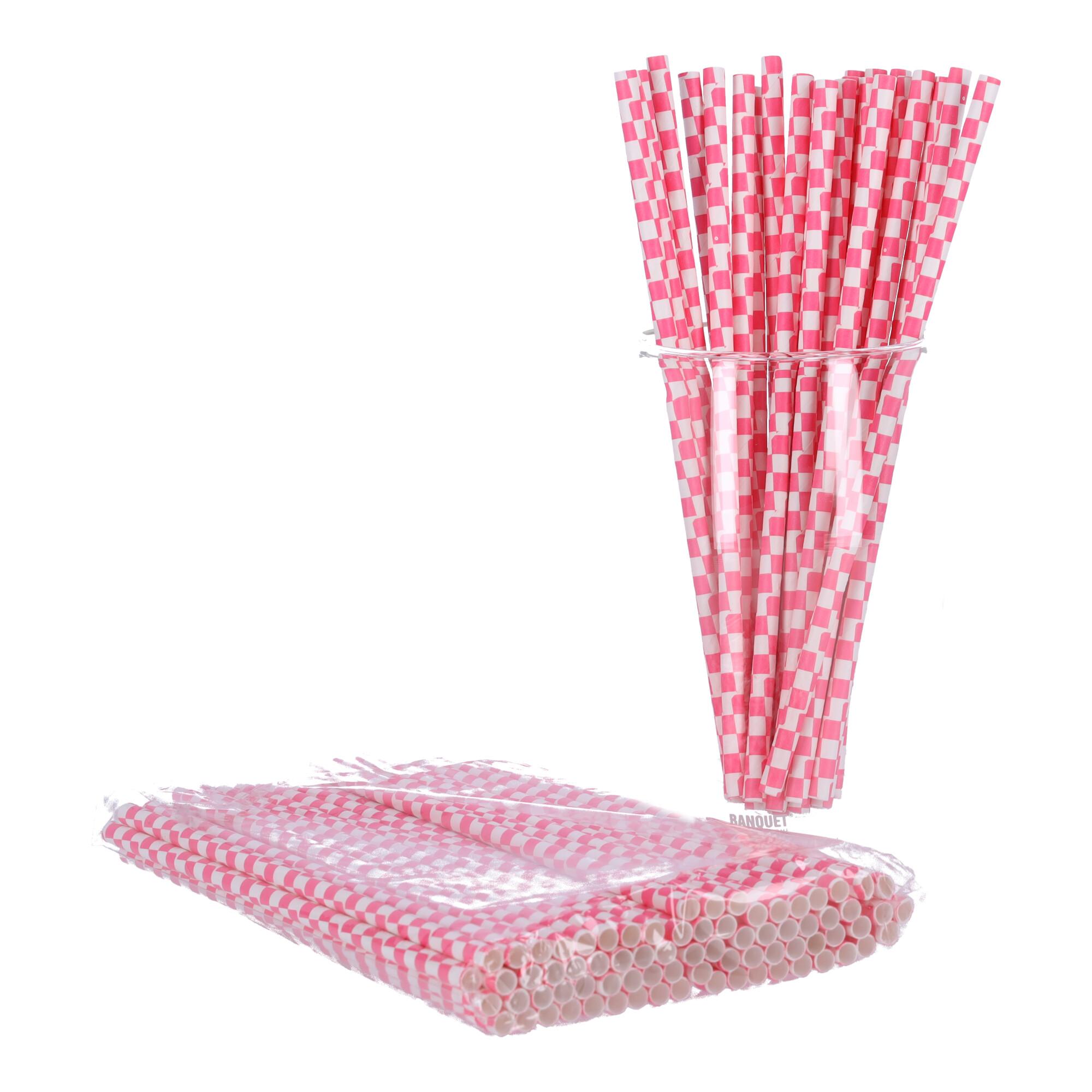 Paper straws 197mm x 6mm, 100 pcs - pink