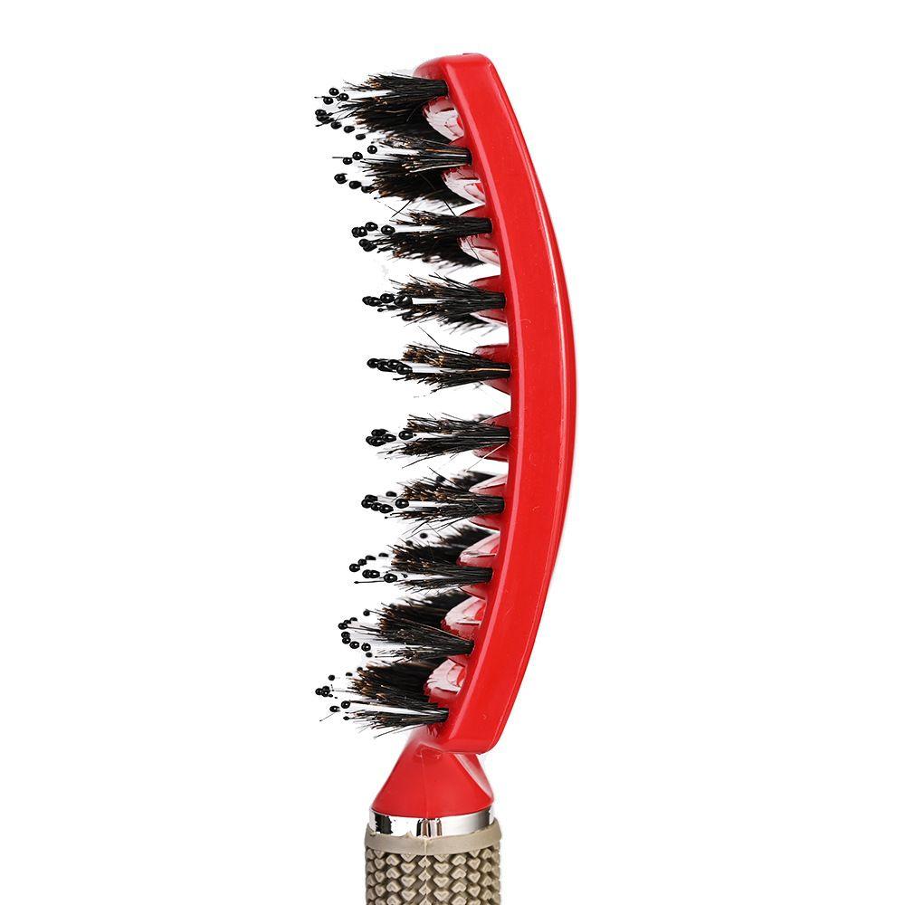 Profiled hair brush with boar bristles - red