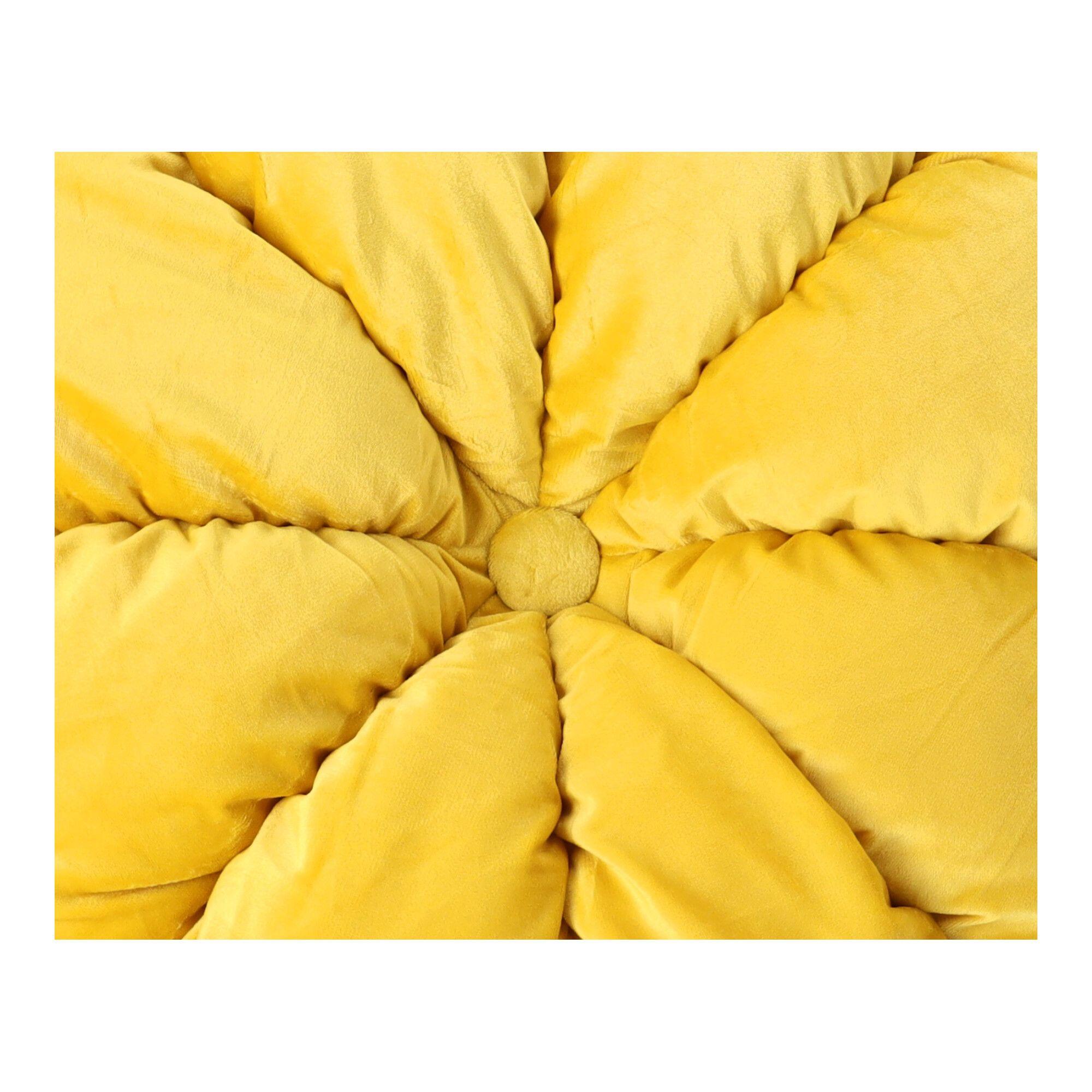 Okrągła poduszka dekoracyjna z guzikiem - musztardowa