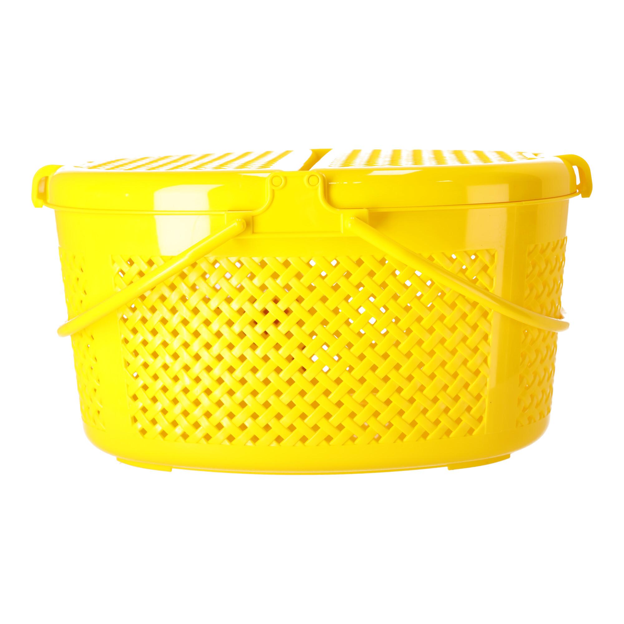 Closable oval picnic basket yellow, POLISH PRODUCT