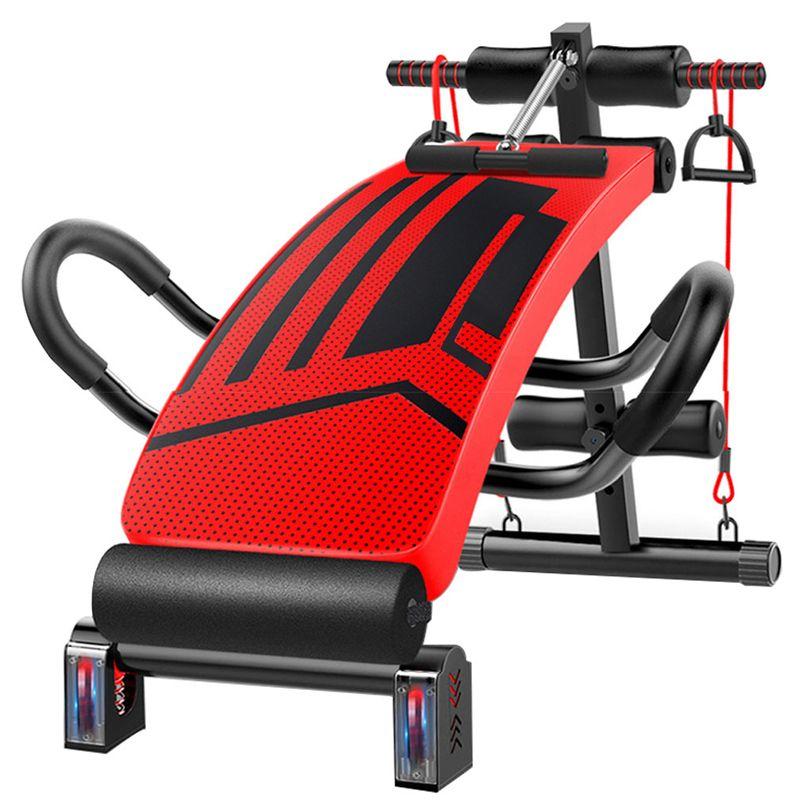 Multifunctional bench for exercising the abdominal muscles with side grips - red