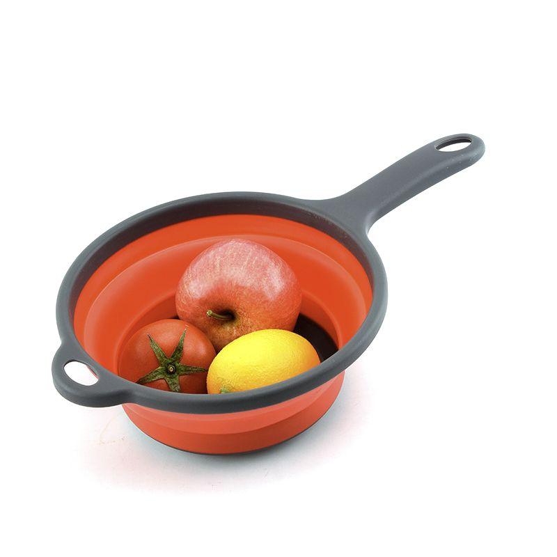 Folding silicone colander with handle - 2 pieces, red